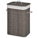  Bamboo Laundry Basket with Flip Lid Removable Lining and String Handles, Grey
