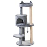  3-Tier Deluxe Cat Activity Tree w/ Scratching Posts Ear Perch House Kitten Grey