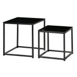  Nest of 2 Side Tables Set of Bedside Tables w/ Tempered Glass Desktop Black