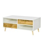  Coffee Table Linving Room End Table w/ 2 Drawers and 2 Shelves, Brown, White