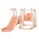  3 in 1 Design Kids Swing and Slide Set with Basketball Hoop Playground Pink