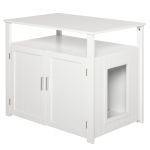 Inside Tabletop Side Table Cat Box Fixture w/ Magnetic Closing Door, White
