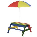 Outsunny Kids Picnic Table Set Wooden Bench with Removable & Height Adjustable Parasol
