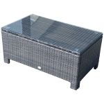 Rattan Coffee Table with Glass Top Brown