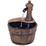 Fir Wood Barrel Pump Fountain Inc Flower Planter 27x37H cm 