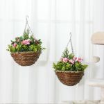 2 PCs Artificial Lisianthus Flower Hanging Planter Basket Indoor Outdoor Decor