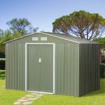 6.2 x 9ft Corrugated Steel Two Door Garden Shed  Light Green