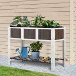 Wooden Planter Raised Elevated Garden Bed with Shelf Solid Wood Outdoor & Indoor