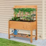 Wooden Planter Raised Elevated Garden Bed with 2 Shelves for Vegetables Flowers