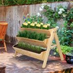 3 Tier Wooden Garden Plant Bed Flower Stand with Clapboard and Hooks