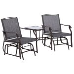 3 Pcs Rocking Chair With Tea Table Set Steel Frame Textilene Brown & Grey 