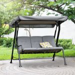 Outdoor 3 person Metal Porch Swing Chair Bench Grey
