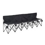 6 Seater Folding Sports Bench Outdoor Picnic Camping Portable Chair w & Cup Holder & Carry Bag Black