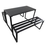 3 Pcs Metal Table W & Bench Set Black 
