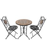 3 Pcs Mosaic Bistro Table Chairs Set Black & Orange & White 