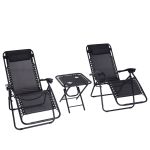 2 Pcs Zero Gravity Chairs Inc Sides Table Steel Frame Texteline Black