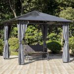 3 x 3m Hardtop Gazebo for Garden Party with Polycarbonate Roof Curtains