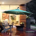 3m LED Patio Banana Umbrella Cantilever Parasol Inc Crank Cross Base