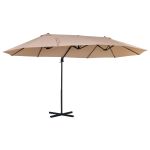 Double Canopy Offset Parasol Umbrella Garden Shade Inc Steel Pole 12 Ribs Beige