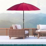 Ф255cm Parasol with 18 Sturdy Ribs Push Button Tilt Crank for Garden Wine Red