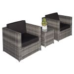 3 Pcs Rattan Sofa Furniture Set W & Cushions Steel Frame Grey