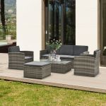 6 Seater Outdoor Garden Rattan Furniture Set Inc Table Grey