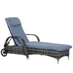 Adjustable Rattan Sun Lounger Inc Cushion 200Lx73Wx56 103H cm Grey 