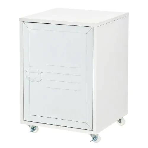 Rolling Storage Cabinet File Cabinet With Adjustable Shelf, Metal Door White