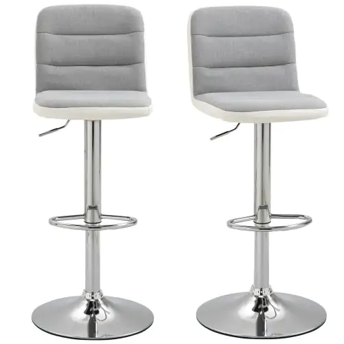  Bar stool Set of 2 Armless Adjustable Height Upholstered Bar Chair Light Grey