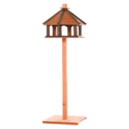  Wooden Bird Feeder Bird Table Bird House with Water-resistant Roof Brown