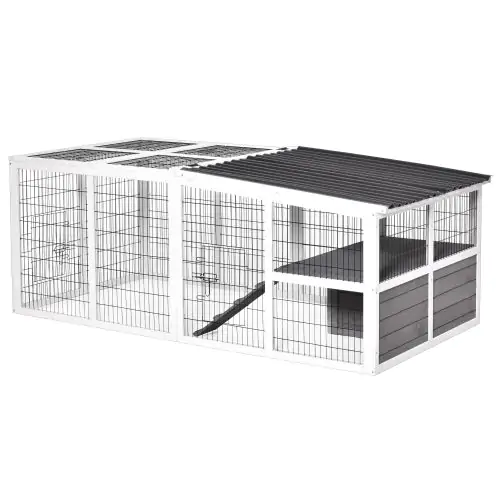  Guinea Pigs Hutches Wooden Small Rabbits Hutches Pet Run Cover Indoor Outdoor, Grey