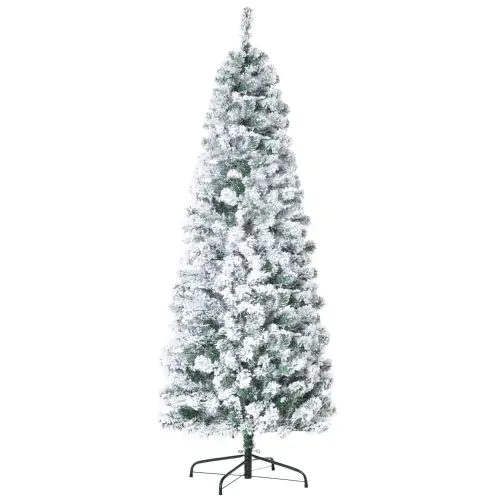 HOMCOM 6FT Prelit Snow Flocked Christmas Tree w/ Light, Indoor Home Xmas Decoration
