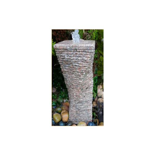 Eastern Pinky Granite Twisted Fountain Chiselled All Sides (60x20x20) Solar Water Feature