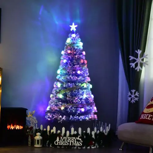  5ft Artificial Fibre Optic Christmas Tree Seasonal Decoration w/ 20 LED Lights Pre-Lit Easy Store White Blue