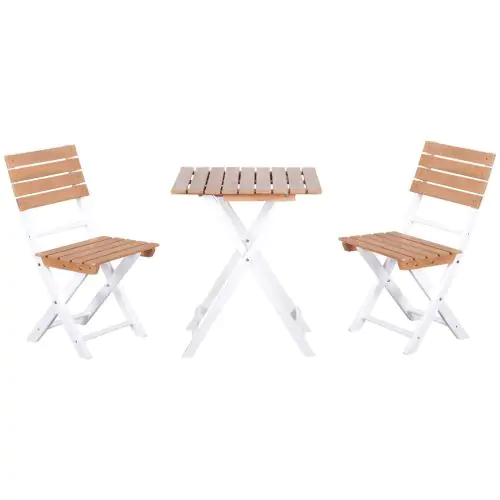 Outsunny 3 Piece Patio Bistro Set, Folding Outdoor Chairs and Table Set, Pine Wood Frame for Poolside Garden, Natural