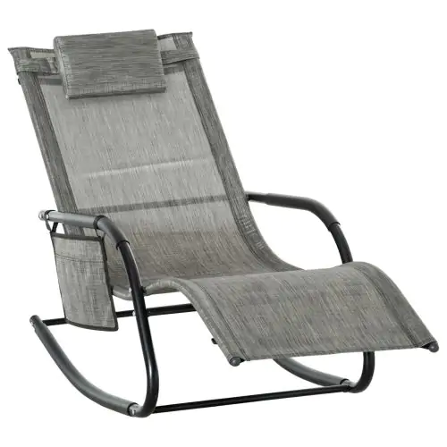 Outsunny Breathable Mesh Rocking Chair Patio Rocker Lounge for Indoor & Outdoor Recliner Seat w/ Removable Headrest for Garden and Patio Dark Grey