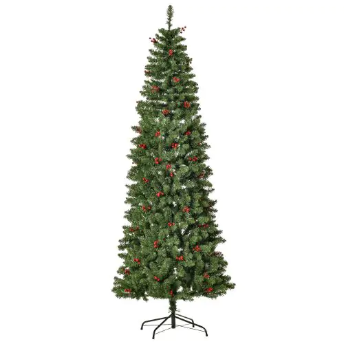  7FT Prelit Artificial Pencil Christmas Tree w/ LED Light, Berry, Xmas Decor