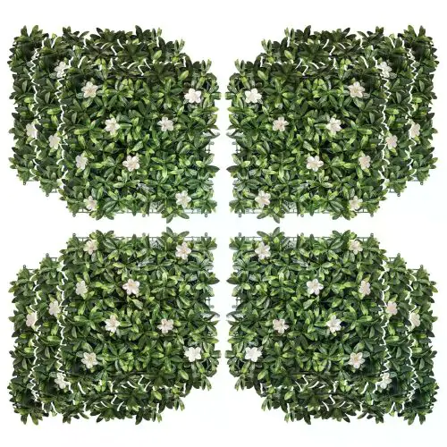 Outsunny 12PCS Artificial Boxwood Wall Panels 20" x 20" Rhododendron Privacy Fence Screen Faux Hedge Greenery Backdrop for Garden Backyard Balcony