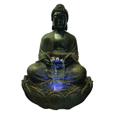 Brown Sitting Buddha Oriental Solar Water Feature
