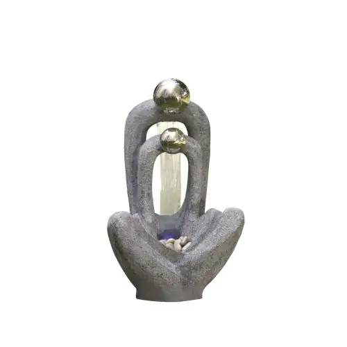 Meditating Couple 2 S/S Spheres Contemporary Solar Water Feature