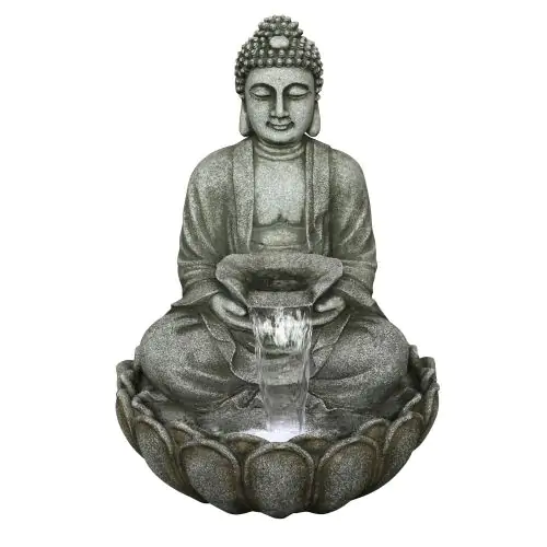 Grey Sitting Buddha Oriental Solar Water Feature