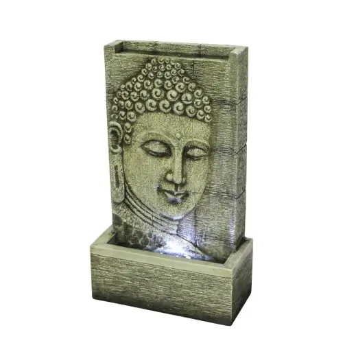 Light Grey Buddha Wall Oriental Solar Water Feature