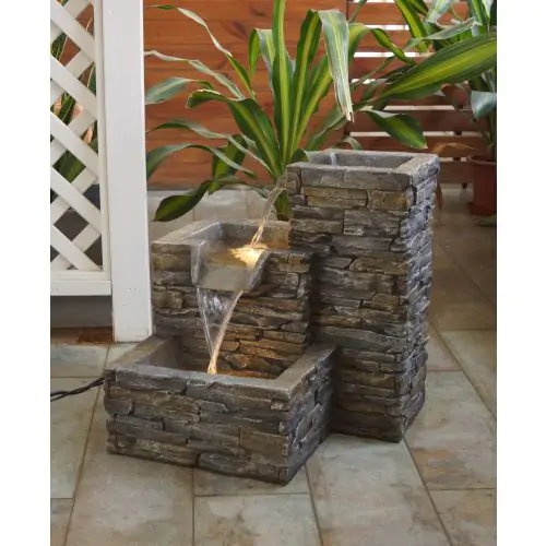 Stone Pouring Columns Traditional Solar Water Feature