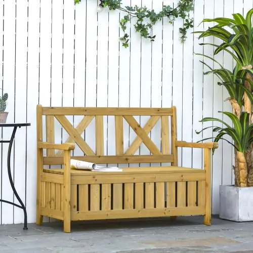  2-Seater Garden Storage Bench for Patio Wood Porch Decor Outdoor Seating