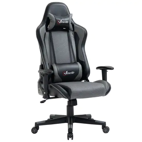 Vinsetto Racing Gaming Office Chair Swivel Recliner w/ Headrest Lumbar Support, Grey