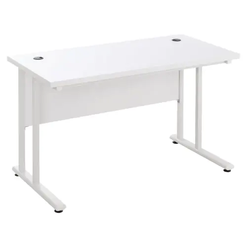  Computer Desk Home Office Desk with 2 Cable Management Holes Metal Legs White