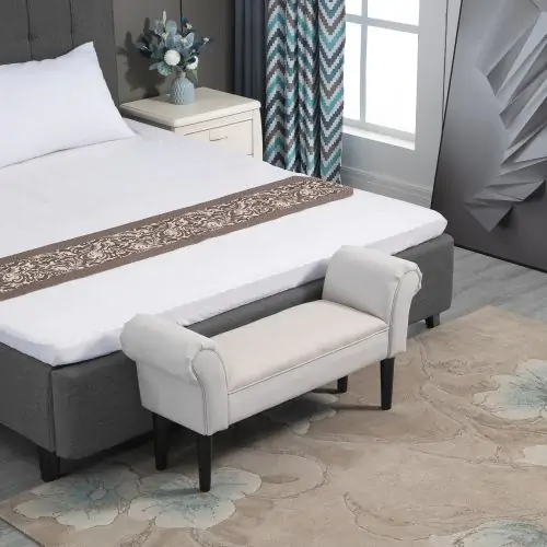  Ottoman Bench Flannel Upholstered Bed-End Bench Stool Grey