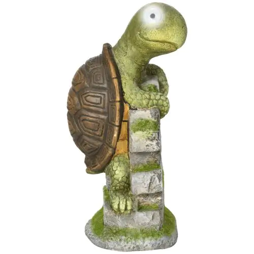 Outsunny Vivid Tortoise Art Sculpture with Solar LED Light, Colourful Garden?Statue, Outdoor Ornament Home Decoration for Porch, Deck, Grass