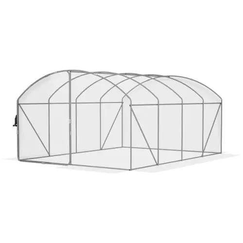 Outsunny Polytunnel Greenhouse Walk-in Grow House with UV-resistant PE Cover, Door, Galvanised Steel Frame, 4 x 3 x 2m, White