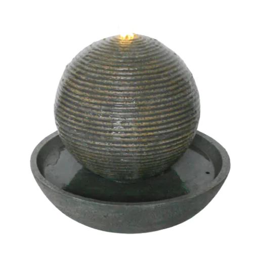 40cm Ribbed Sphere Grey Contemporary Solar Water Feature
